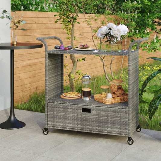 Copy of Garden Drinks Trolley Rattan Grey Outdoor Storage Cart Patio Bar Serving Table