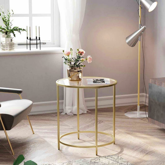 Glass Side Table Modern Gold Clear Top Contemporary Metal End Coffee Stand