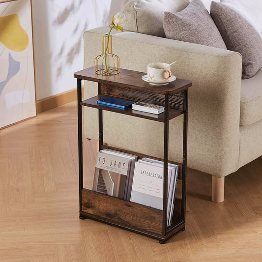 Industrial Accent Table Vintage Narrow Book Storage Unit Sofa Side Nightstand