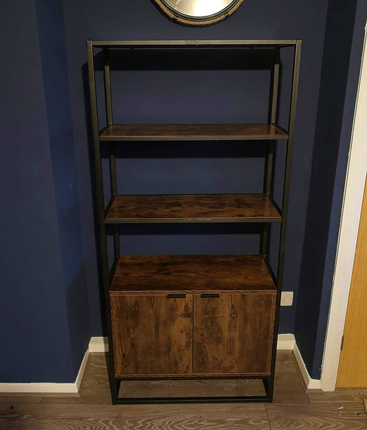 Industrial Rustic Bookcase Vintage Brown Storage Cabinet Display Shelving Unit