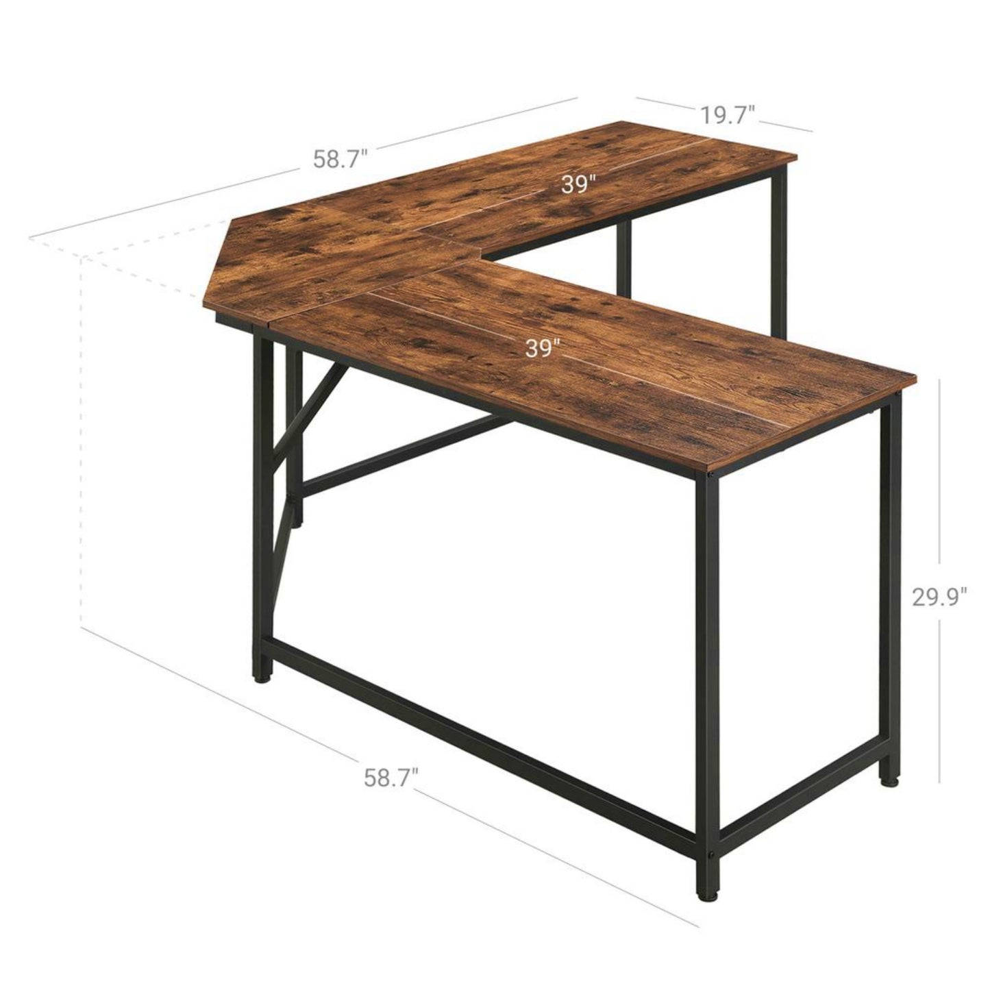 Industrial Corner Desk Large L-Shape Workstation Vintage Office PC Furniture Writing Unit