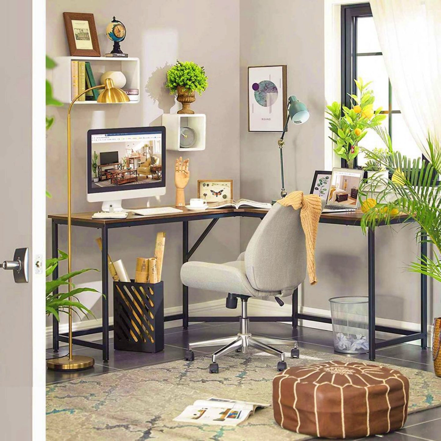 Industrial Corner Desk Large L-Shape Workstation Vintage Office PC Furniture Writing Unit
