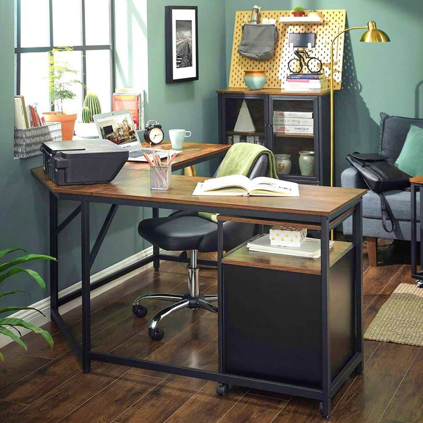Industrial Corner Desk Large L-Shape Workstation Vintage Office PC Furniture Writing Unit
