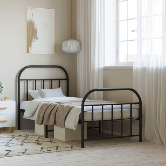 Metal Bed Frame Black Single 3ft Bedstead Vintage Guest Room Teens Furniture
