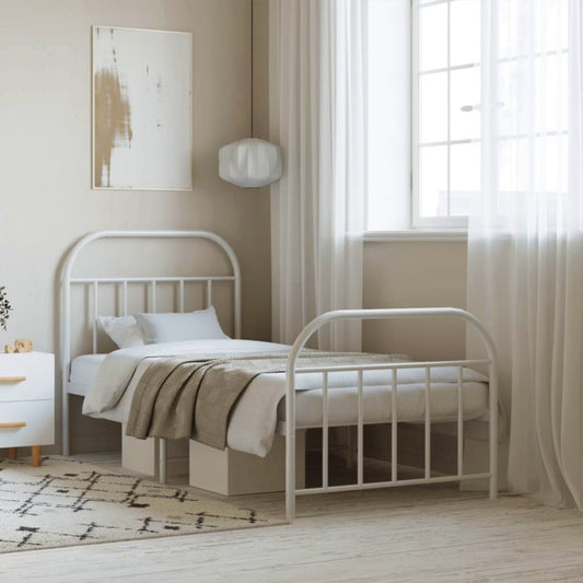 Metal Bed Frame White Single 3ft Bedstead Vintage Guest Room Teens Furniture