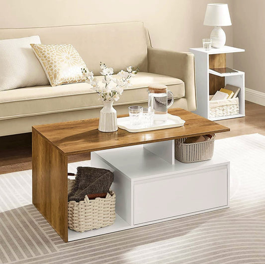 Modern Coffee Table White Living Room Contemporary Furniture Storage Drawer