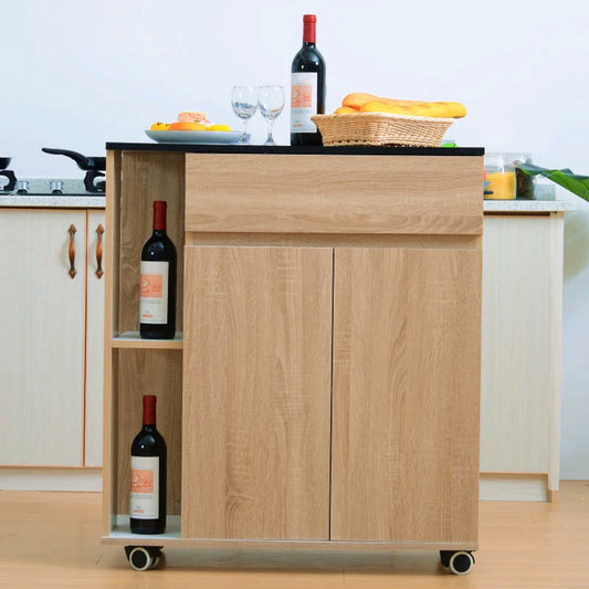 Kitchen Storage Trolley Modern Wine Cabinet Cart Rack Wooden Pantry Island