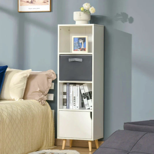 White Retro Bookcase Modern Slim Storage Cabinet Narrow Shelving Unit Home Office Cupboard