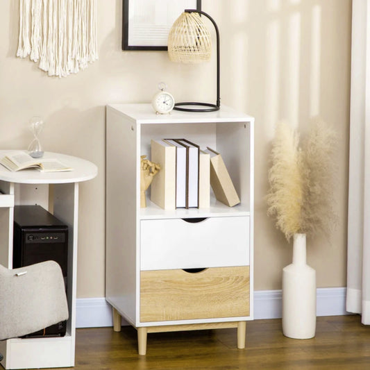 Modern Storage Cabinet White Small Bookcase Contemporary Bedside Table Shelving Unit