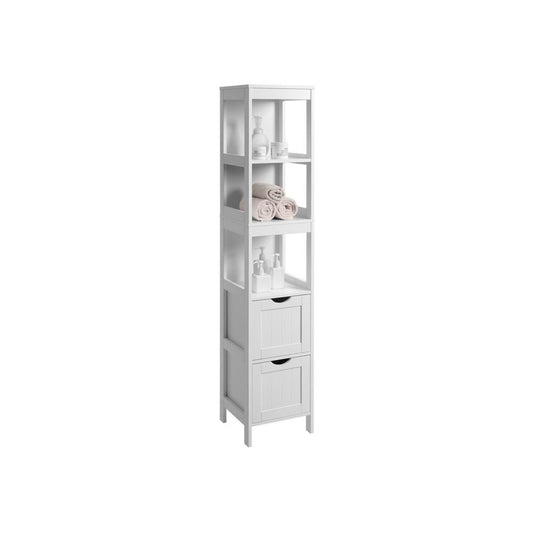 Bathroom Storage Cabinet White Slim Towel Storage Cupboard Tall Toiletry Shelving Unit