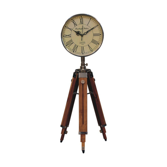 Industrial Large Clock Tripod Floor Standing Vintage Wood Metal Tall Timer