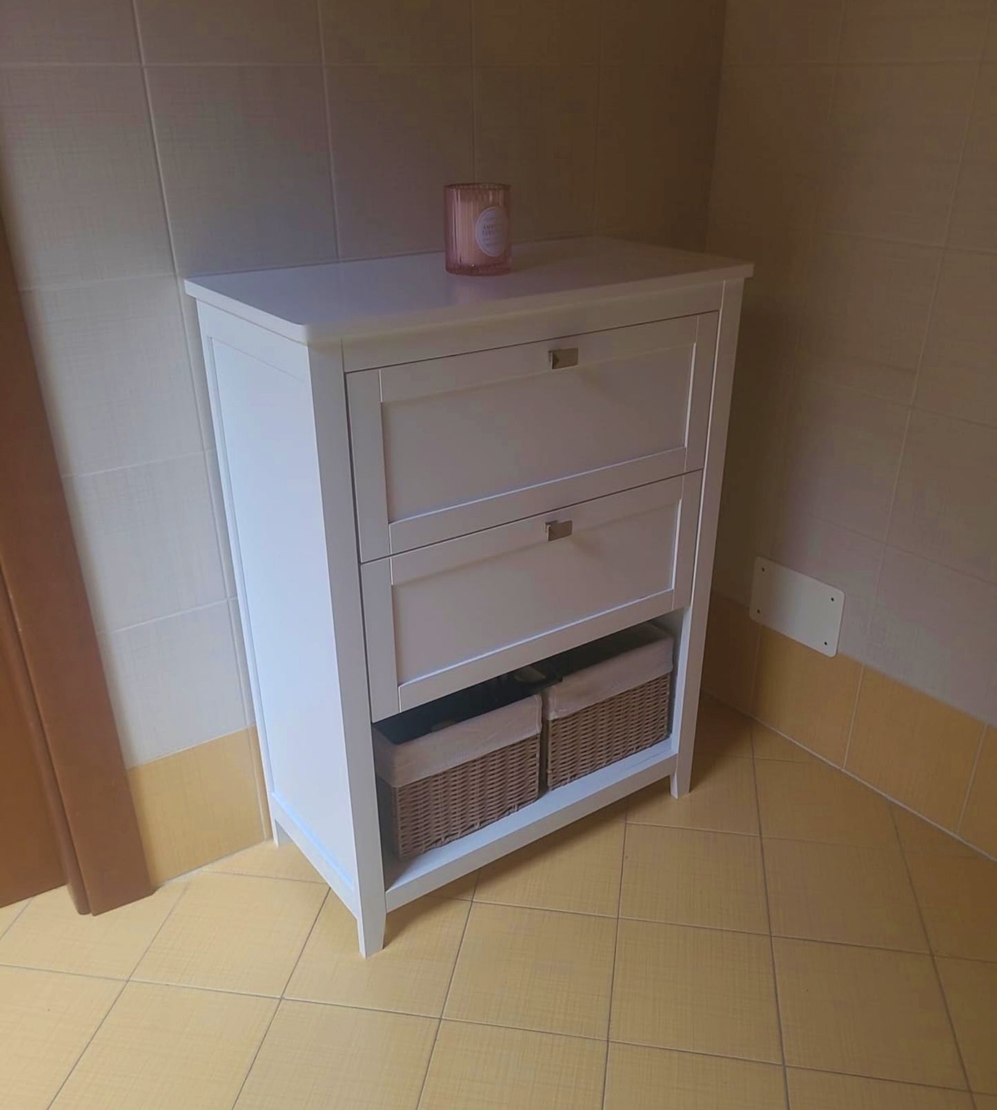 White Storage Cabinet Modern Slim Bathroom Narrow Cupboard Shelving Sideboard