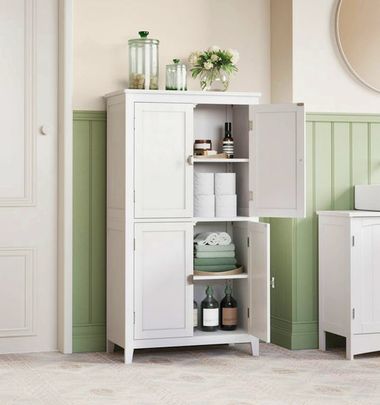 White Storage Cabinet Modern Bathroom Kitchen Cupboard Freestanding Pantry Stand