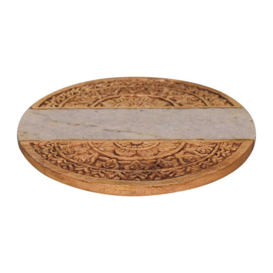 Wooden Marble Chopping Board Round Carved Kitchen Counter Cutting Bread Plank Charcuterie Cheese Serving Tray