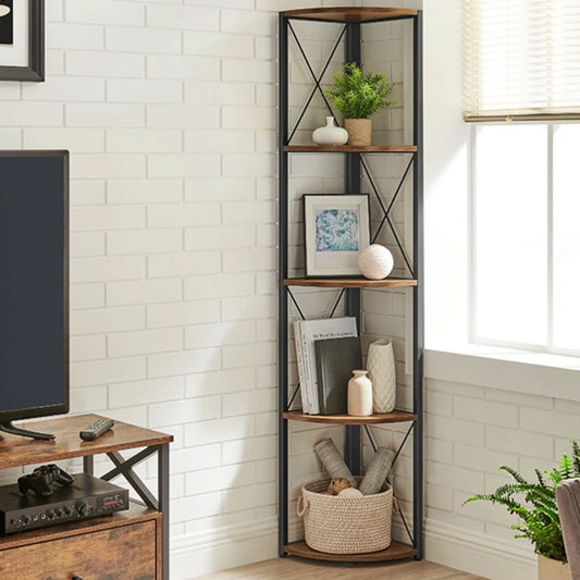 Corner Shelving Unit Industrial Bookcase Rustic Display Lounge Stand