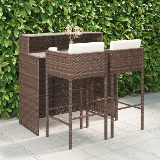 Patio Rattan Furniture Set Garden Bar Table Brown Outdoor Curved Drinks Cocktail Storage Cabinet
