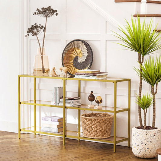 Glass Console Table Modern Large Hallway Sideboard Narrow Lounge Furniture Gold