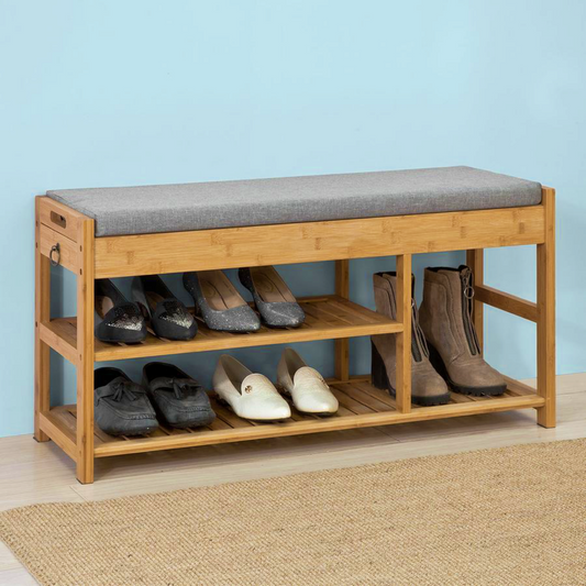 Hallway Storage Bench Modern Wooden Shoe Rack Bedroom Ottoman Cushioned Stool Entryway Seating With Shelves