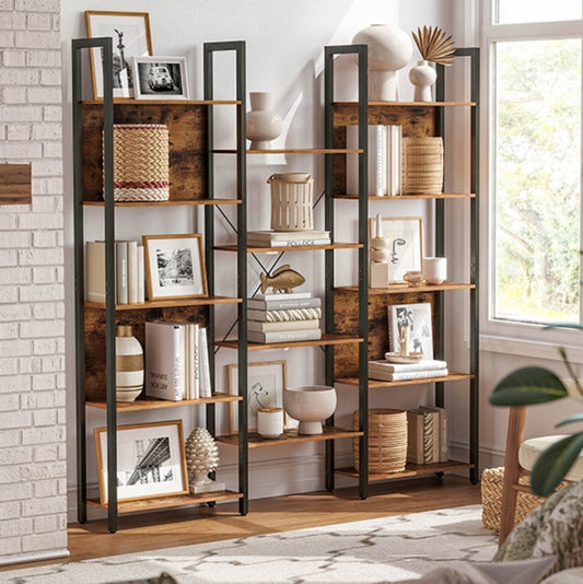Large Industrial Bookcase Rustic Shelving Unit Modern Slim Display Bookshelf