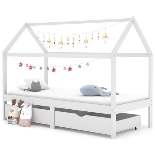 Kids White Bed Frame Wooden House Style Tent Bedstead Children Cottage Playhouse