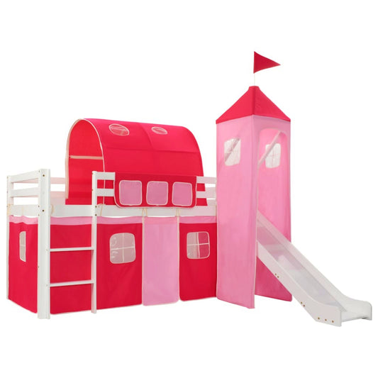Kids Bed Frame White Playhouse Bedstead Wooden Princess Castle Pink Tunnel Tent