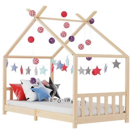 Kids House Bed Frame Wooden Teepee Tent Style Bedstead Children Cottage Playhouse