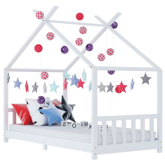 Kids Bed Frame White Teepee House Style Bedstead Children Cottage Playhouse
