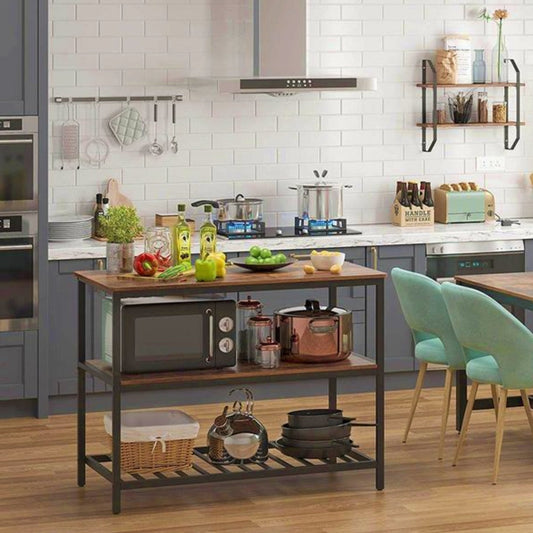 Kitchen Open Storage Unit Industrial Breakfast Bar Table Coffee Machine Stand Rustic Island Microwave Dishes Shelving