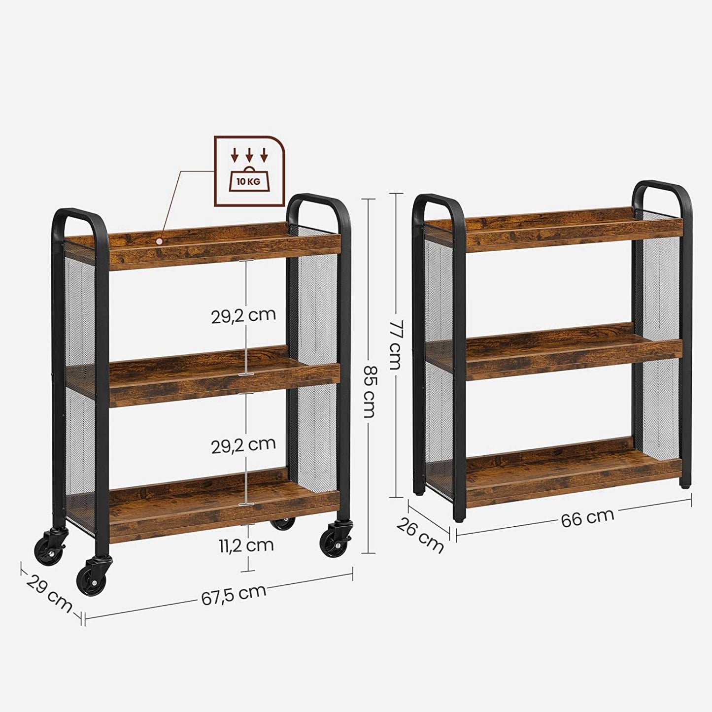 Kitchen Storage Trolley Rustic Bar Cart Industrial Wine Cabinet Slim Bookcase