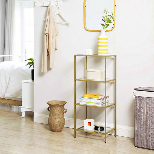 Modern Chic Shelving Unit Glass Tallboy Storage Cabinet Gold Metal Display Console