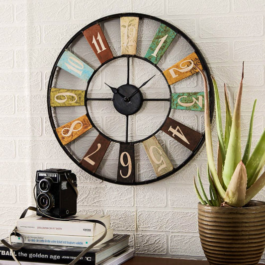 Industrial Wall Clock Large Metal Vintage Home Office Decor Round Kitchen Timer