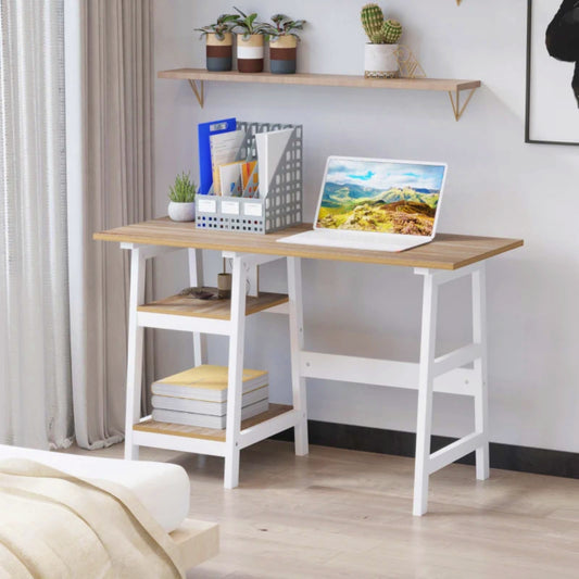 Writing Desk W/ Shelves Modern Home Office Furniture White Study Laptop Table 
