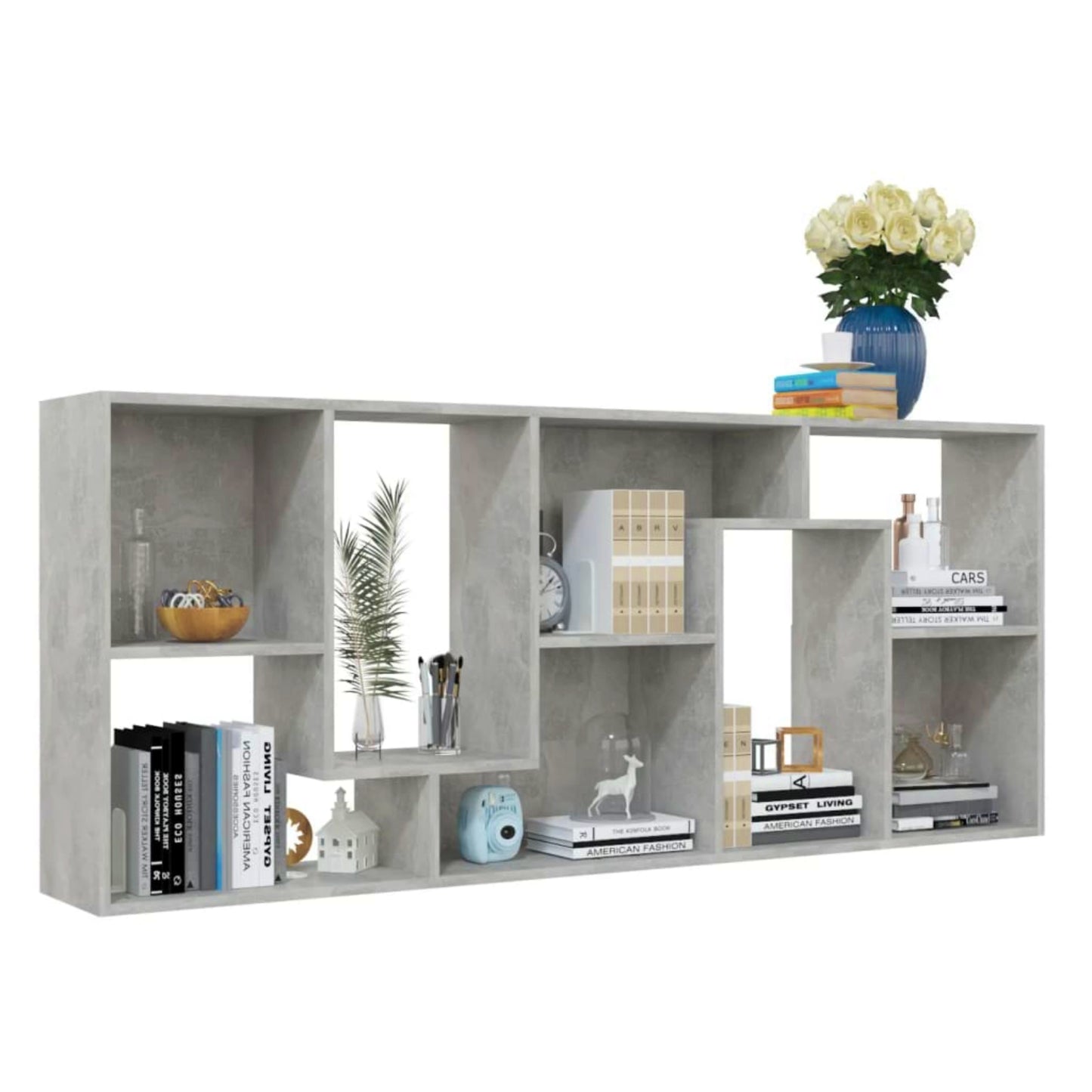 Modern Storage Bookcase Grey Cube Bookshelf Contemporary Slim Display Cabinet
