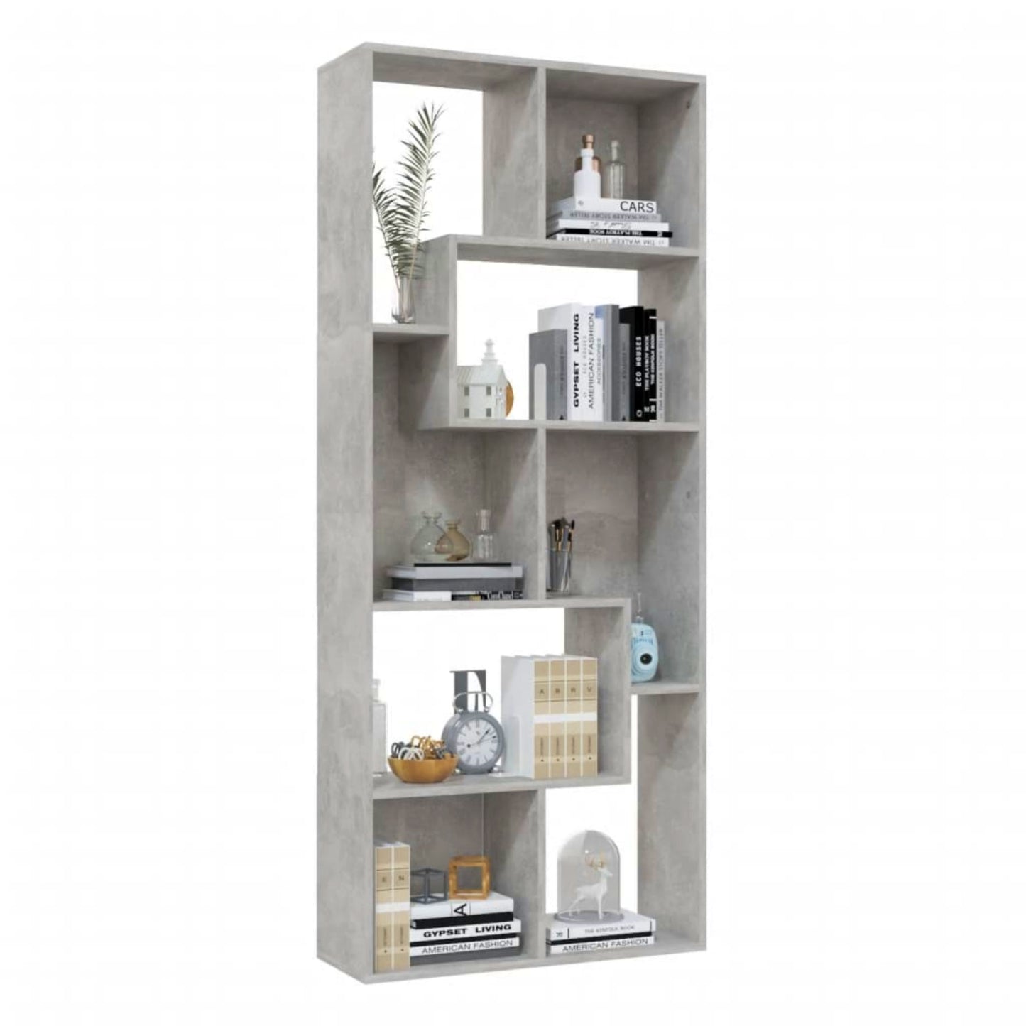 Modern Storage Bookcase Grey Cube Bookshelf Contemporary Slim Display Cabinet