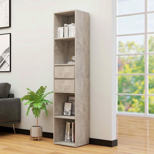 Modern Slim Bookcase Grey Lounge Bookshelf Contemporary Display Storage Cabinet