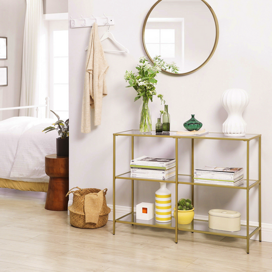 Modern Glass Console Table Slim Hallway Display Cabinet Gold Clear Living Room Narrow Sofa End Stand