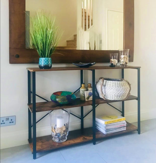 Industrial Storage Unit Vintage Slim Console Table Rustic Large Display Bookcase