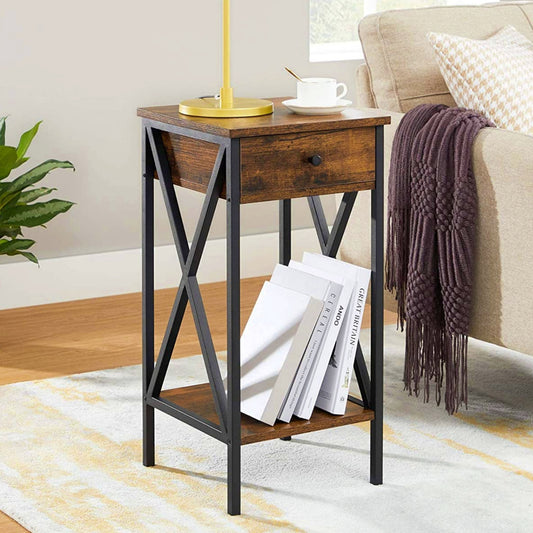 Country End Table Rustic Style Bedside Cabinet Living Room Sofa Side Lamp Stand