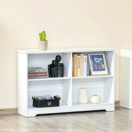 Modern Low Bookcase White Storage Unit Living Room Office Bookshelf Contemporary Console