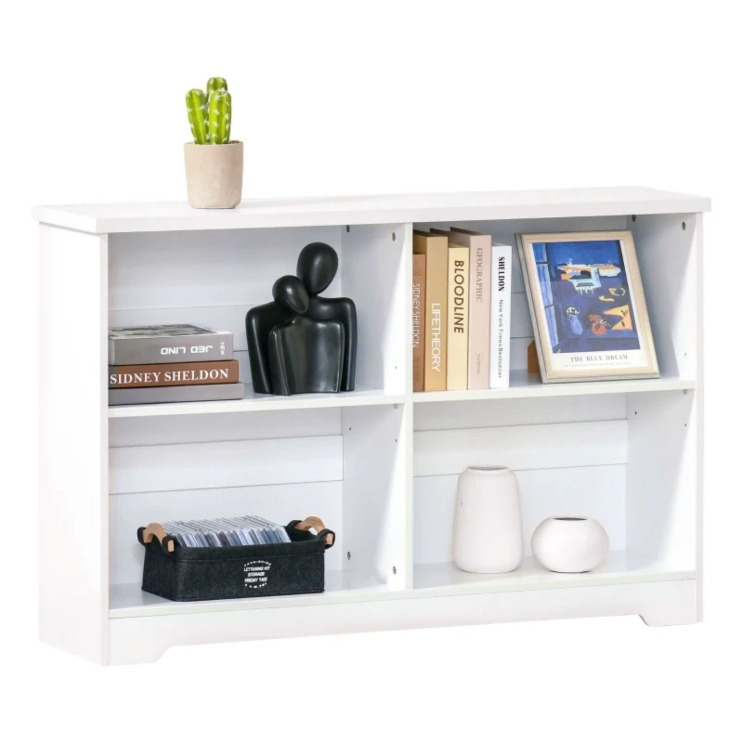 Modern Low Bookcase White Storage Unit Living Room Office Bookshelf Contemporary Console