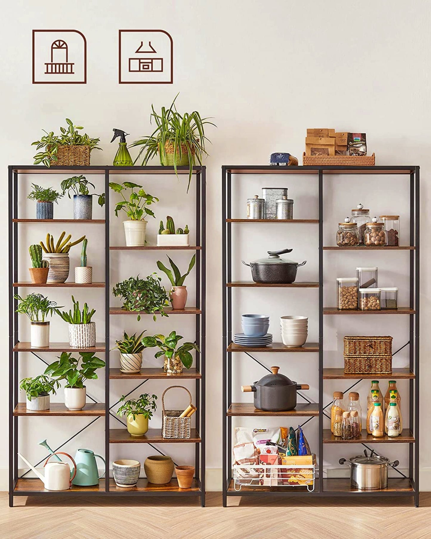 Industrial Tall Bookcase Modern Shelving Unit Wood Metal Room Divider Storage