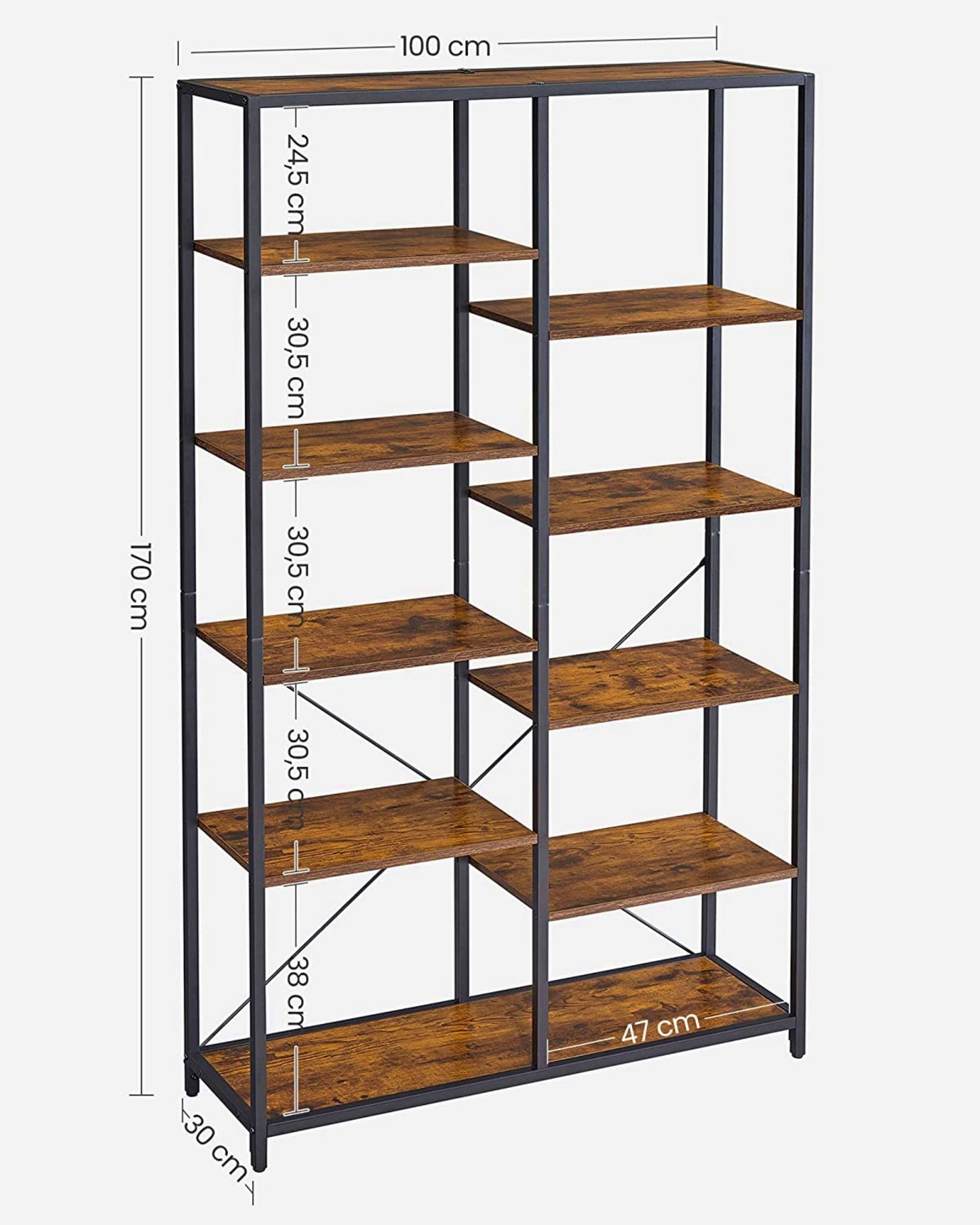 Industrial Tall Bookcase Modern Shelving Unit Wood Metal Room Divider Storage