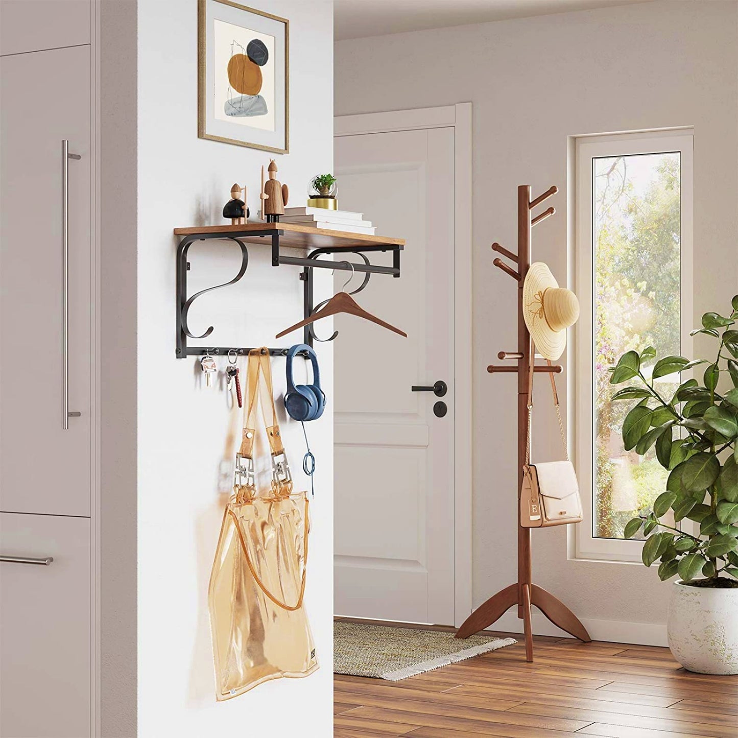 Hallway Coat Stand Industrial Clothes Rail Hanging Hat Storage Shelving Unit