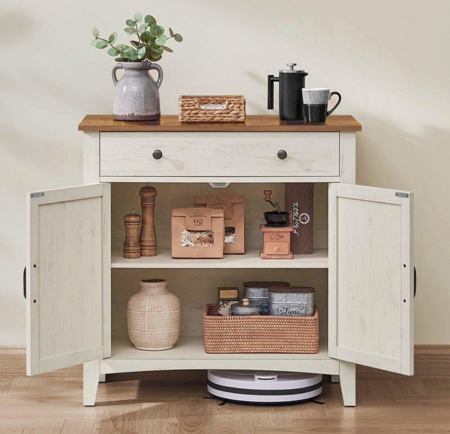 Vintage Storage Cabinet Rustic Wooden Sideboard Country Hallway Cupboard Stand