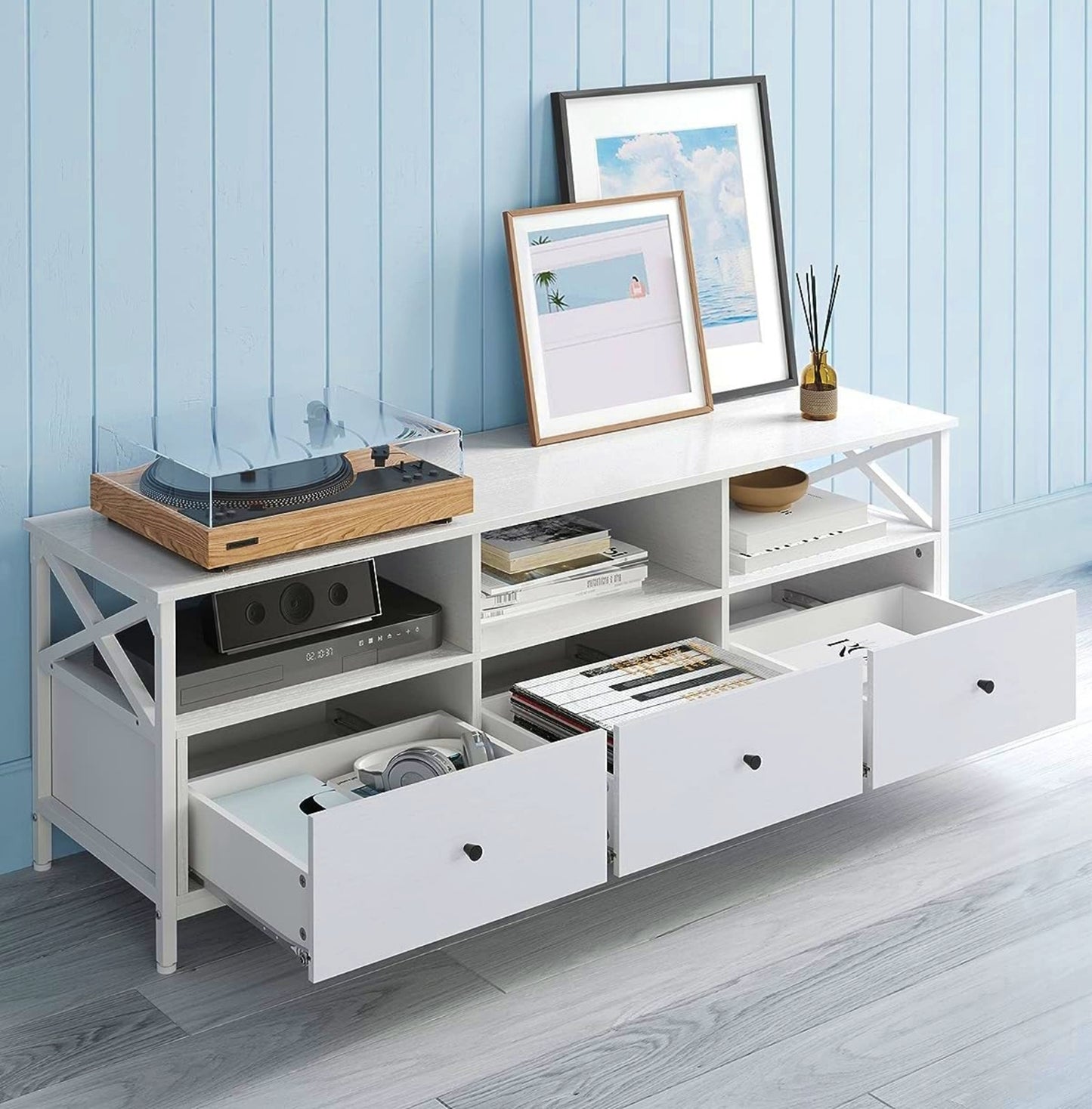 Country TV Unit White Media Storage Cabinet Lounge Large Display Console TV Stand W/ Drawers Shelves