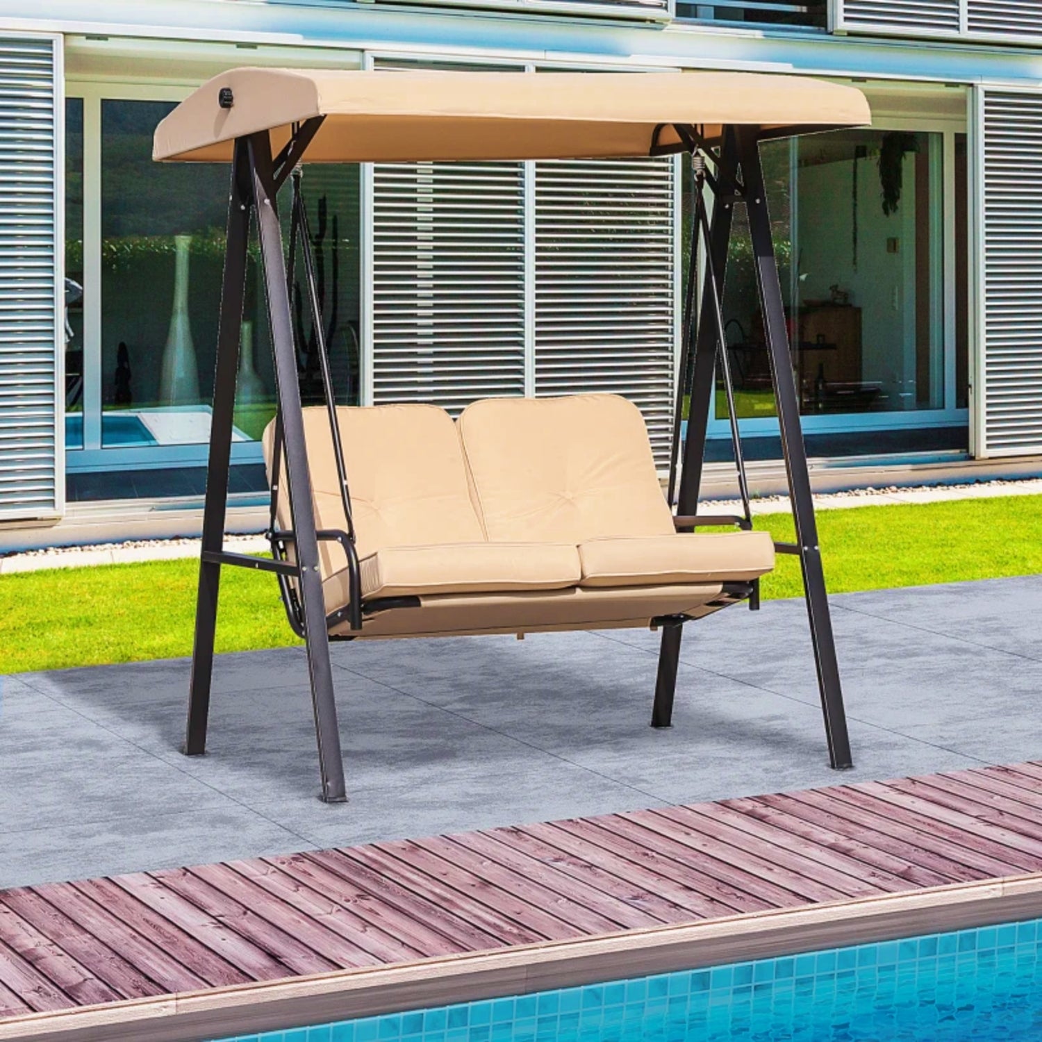 Garden Swing Bench Outdoor Hanging Chair 2 Seater Canopy Patio Lounger Metal