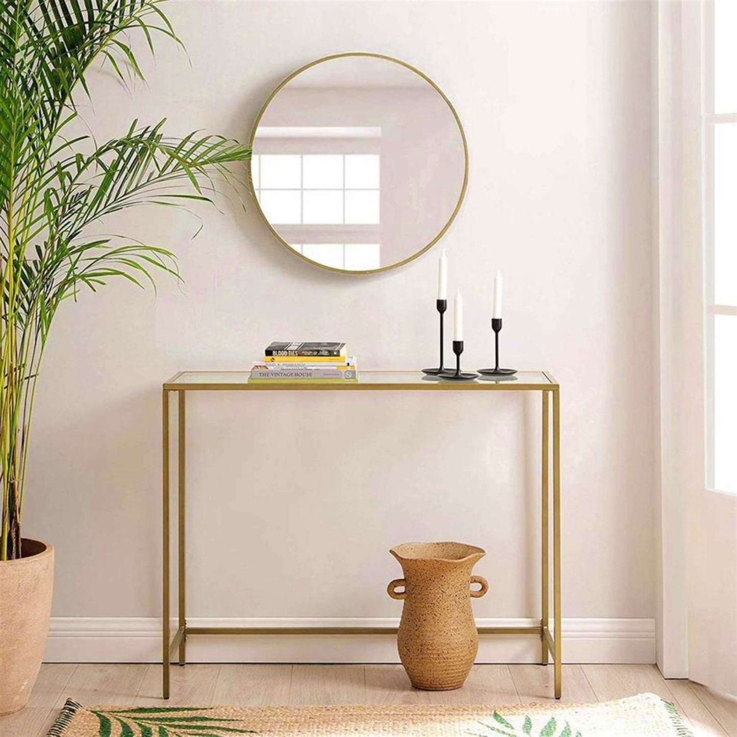 Glass Console Table Narrow Modern Hallway Cabinet Sofa End Storage Unit Metal Gold