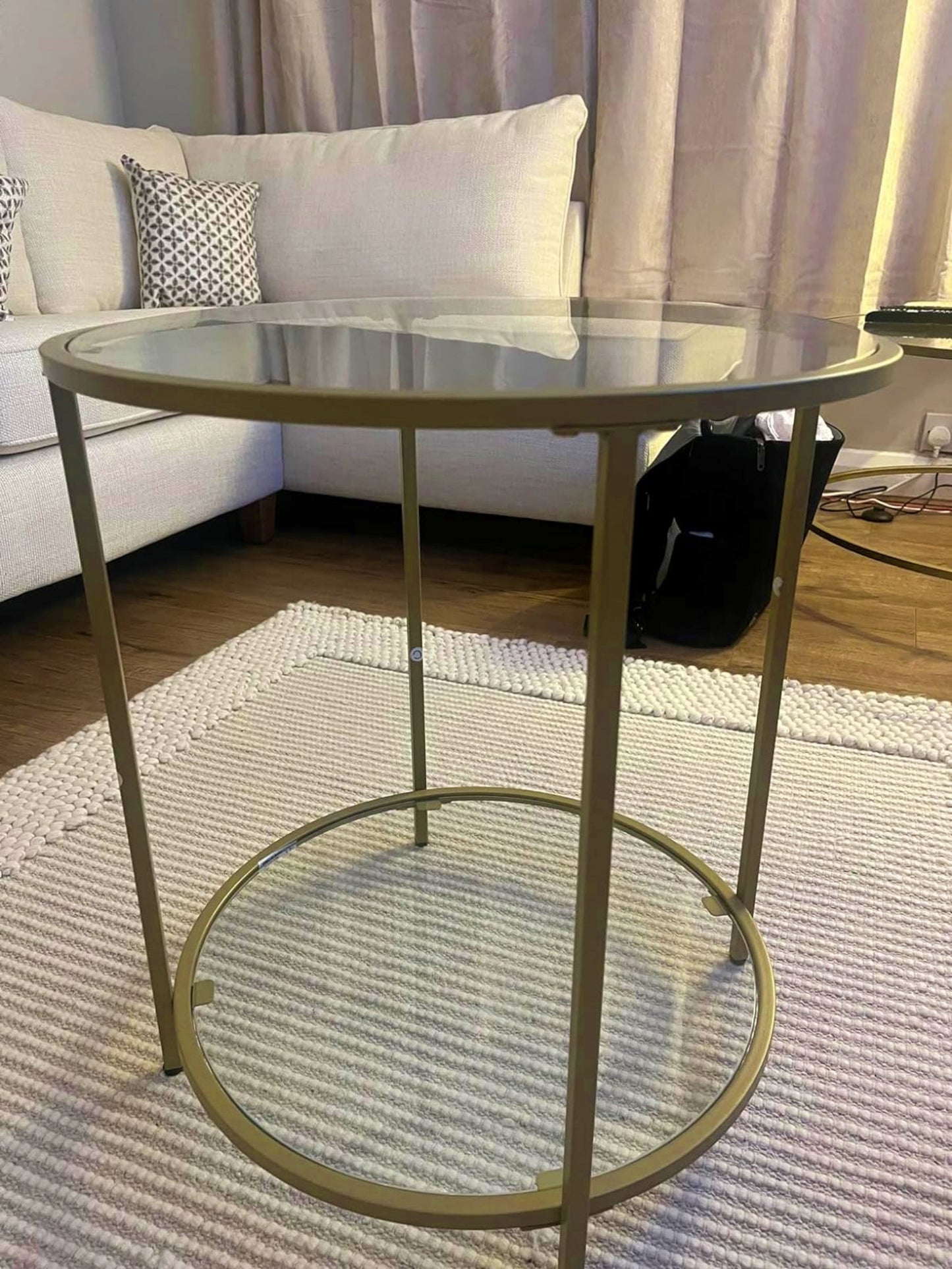 Glass Side Table Modern Gold Clear Top Contemporary Metal End Coffee Stand