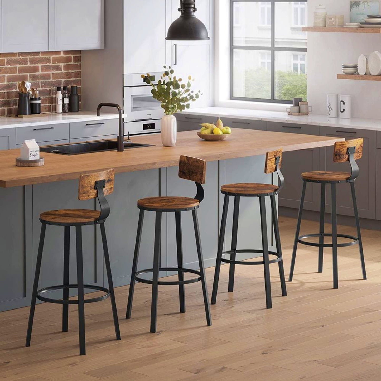 Industrial Bar Stool Set Kitchen Counter Seat Vintage Wood Metal Dining High Seat