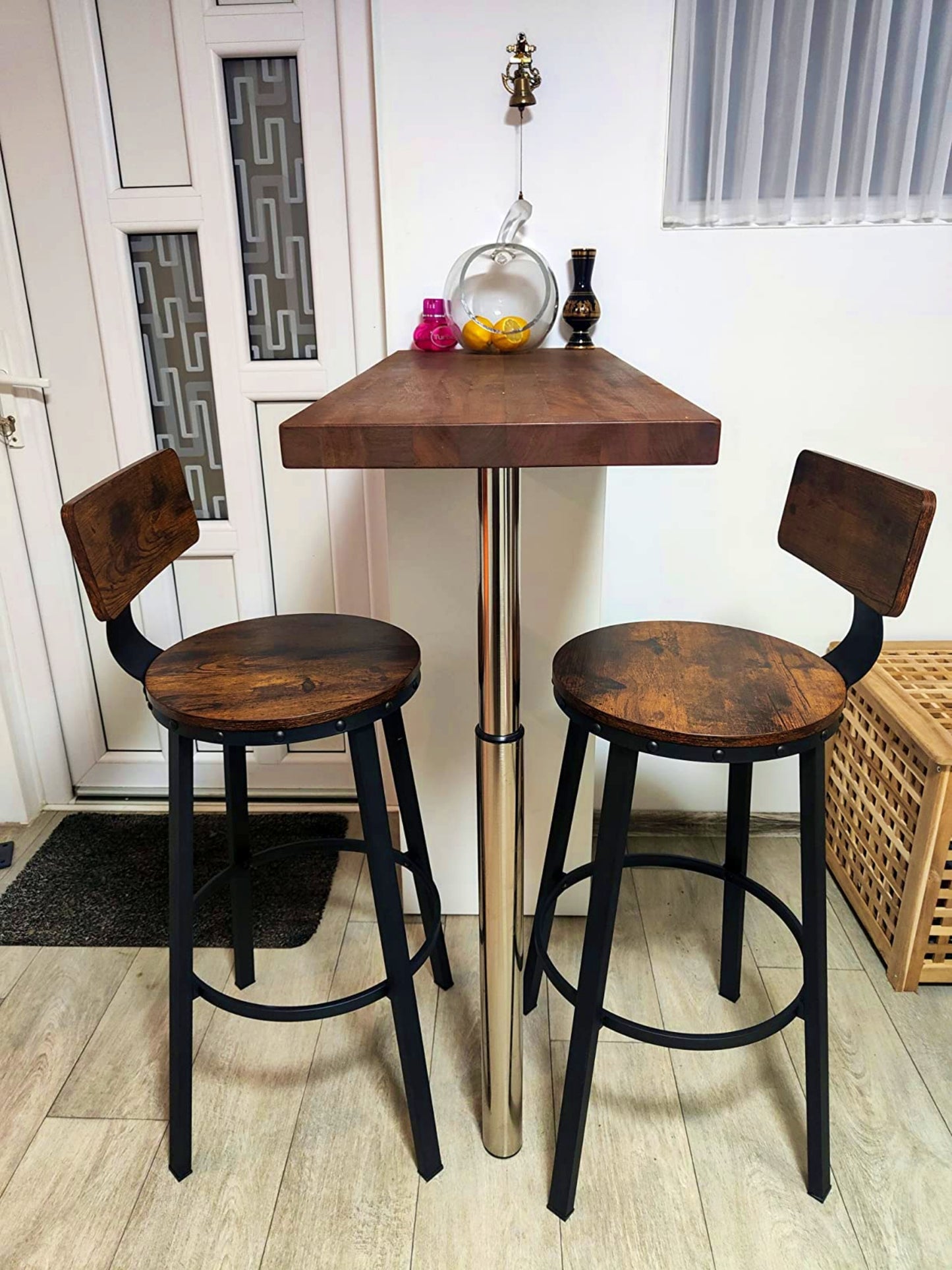 Industrial Bar Stool Set Kitchen Counter Seat Vintage Wood Metal Dining High Seat